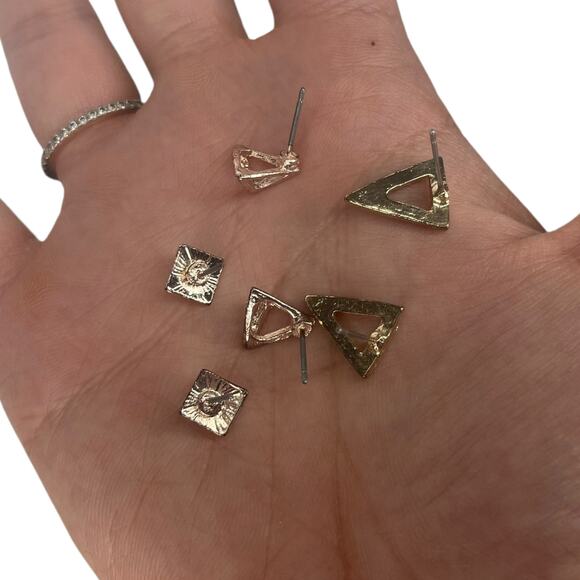 Y2k Hot Topic Triangle Stud Earring Set Bling - Picture 3 of 4